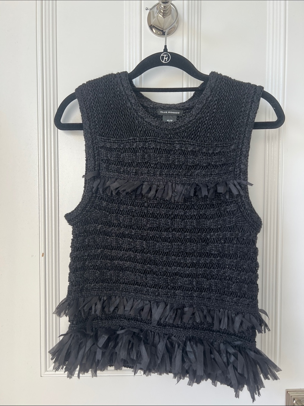 Club Monaco Black Sleeveless Fringe Knit Top for Girls